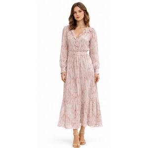 Anthropologie Moon River Pink Marble Maxi Dress Ruffle V Neck Smocked Boho M